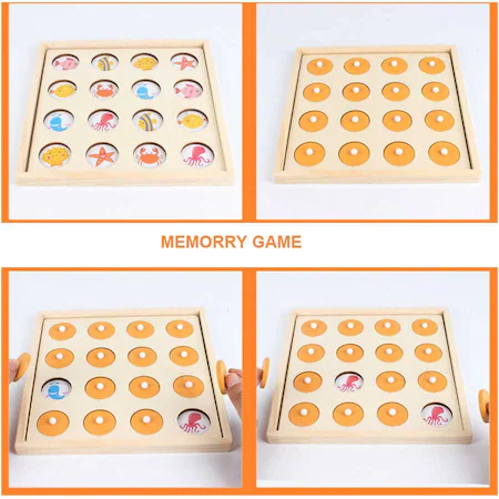 Joc educativ Montessori 2 in 1 de memorie si motricitate fina, sortare, mozaic cu bile din lemn, cleste, lingura, chopsticks, multicolor [4]