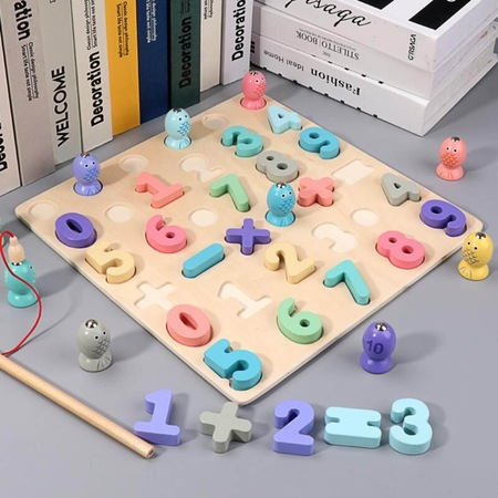 Puzzle 3D lemn Cifre si joc pescuit 2 in 1 [7]
