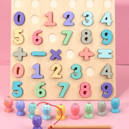 Puzzle 3D lemn Cifre si joc pescuit 2 in 1 [6]