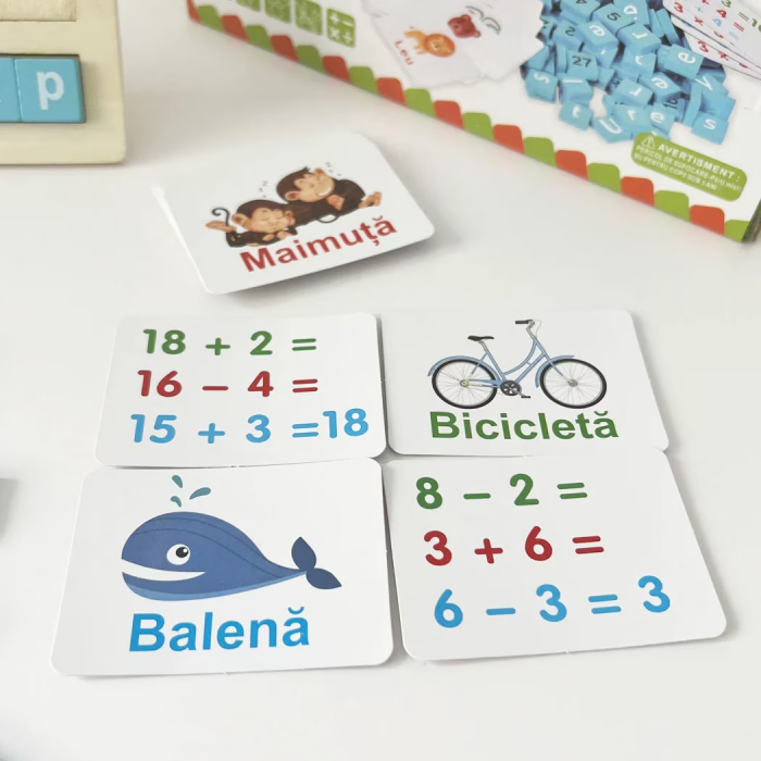 Joc educativ alfanumeric in limba Romana din lemn, asociere si sortare tip Montessori, 110 piese [3]