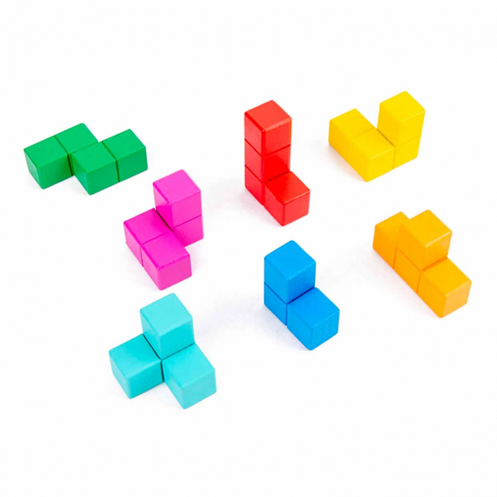 Joc educativ Build the Master, Tetris 3D cuburi din lemn, multicolor [3]
