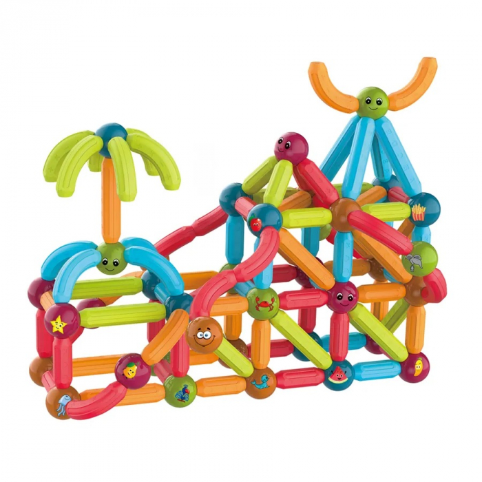 Joc educativ constructii magnetice Magnetic Sticks cu animale, 128 piese, multicolor [1]