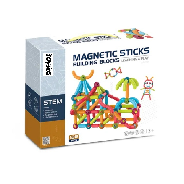 Joc educativ constructii magnetice Magnetic Sticks cu animale, 128 piese, multicolor [5]