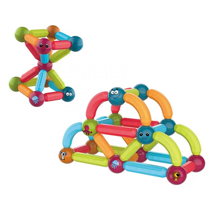 Joc educativ constructii magnetice Magnetic Sticks cu animale, 52 piese, multicolor [1]