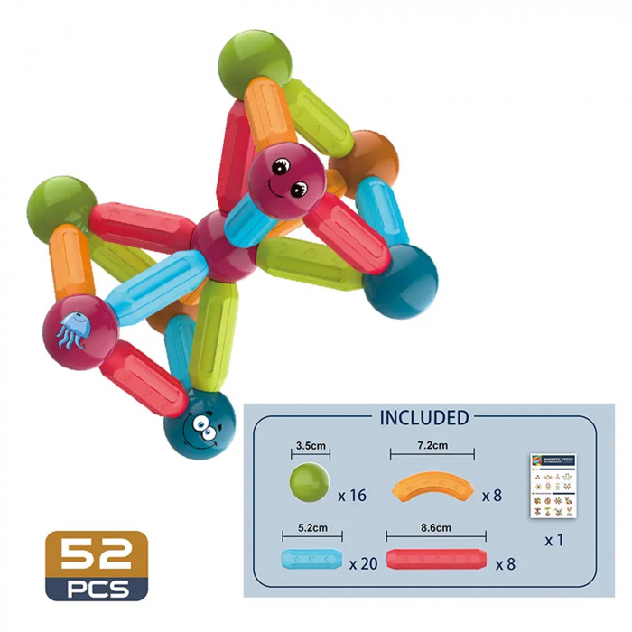 Joc educativ constructii magnetice Magnetic Sticks cu animale, 52 piese, multicolor [4]