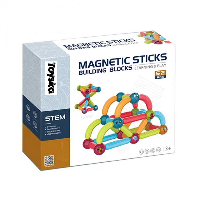 Joc educativ constructii magnetice Magnetic Sticks cu animale, 52 piese, multicolor [3]