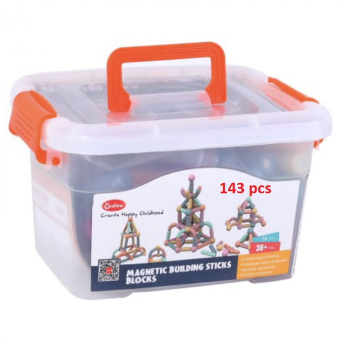 Joc educativ constructii magnetice Sticks Building, 143 piese, multicolor [6]