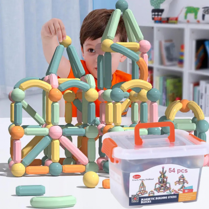 Joc educativ constructii magnetice Sticks Building, 54 piese, multicolor [2]