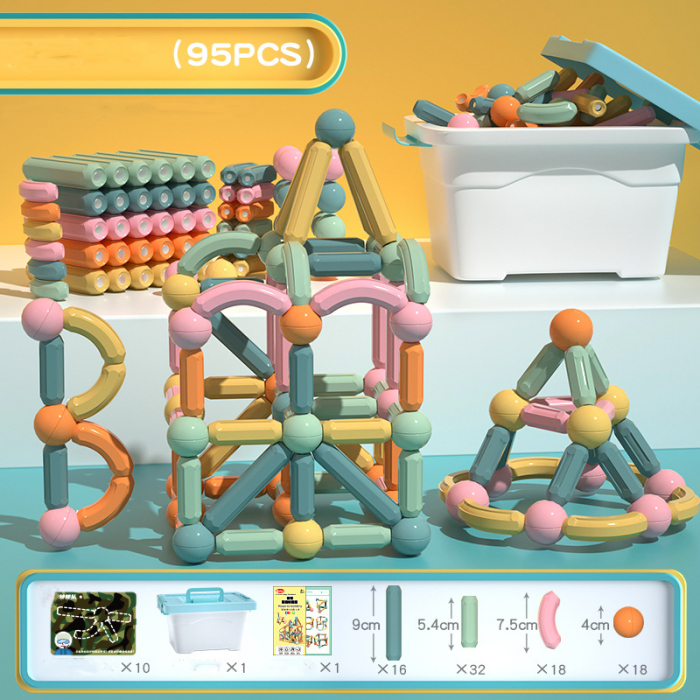 Joc educativ constructii magnetice Sticks Building, 95 piese, multicolor [3]