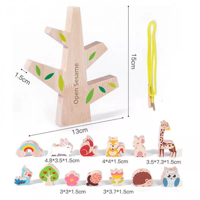 Joc educativ Copacul cu animalute 2 in 1, snuruit si echilibru, multicolor [10]
