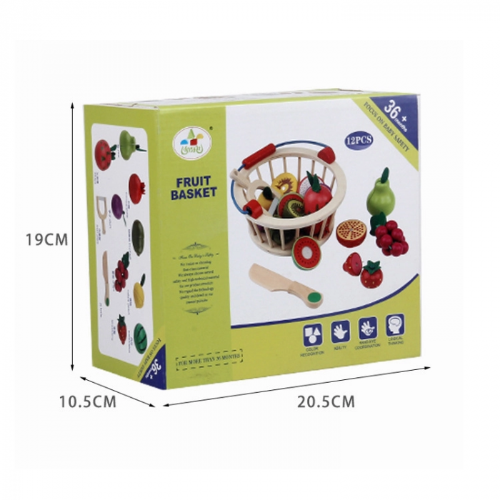 Joc educativ Cos cu fructe din lemn pentru feliat, 12 piese, multicolor [4]