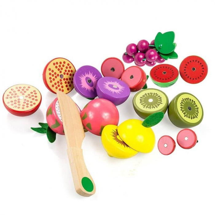 Joc educativ Cos cu fructe din lemn pentru feliat, 12 piese, multicolor [3]