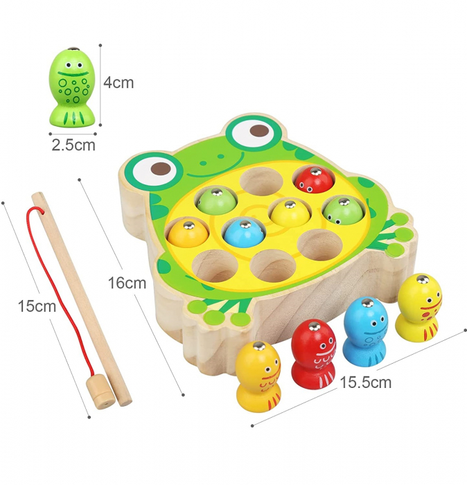 Joc educativ de pescuit magnetic din lemn Broscuta Vesela, multicolor [6]