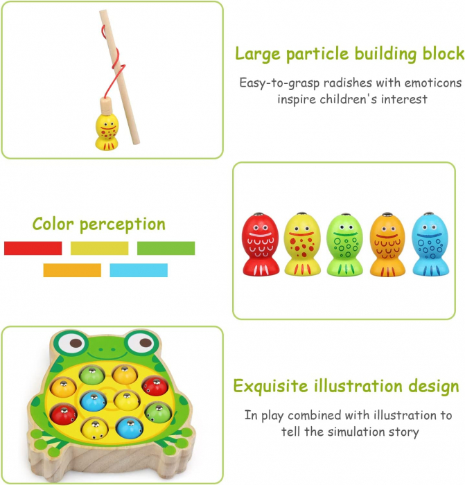Joc educativ de pescuit magnetic din lemn Broscuta Vesela, multicolor [3]
