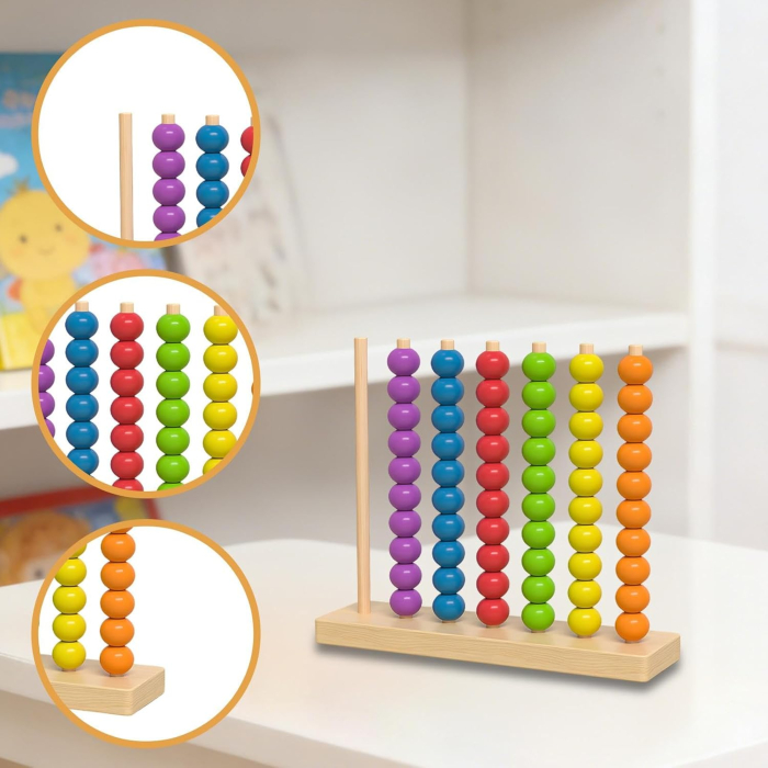 Joc Educativ de sortare și stivuire din lemn după culoare, multicolor [4]