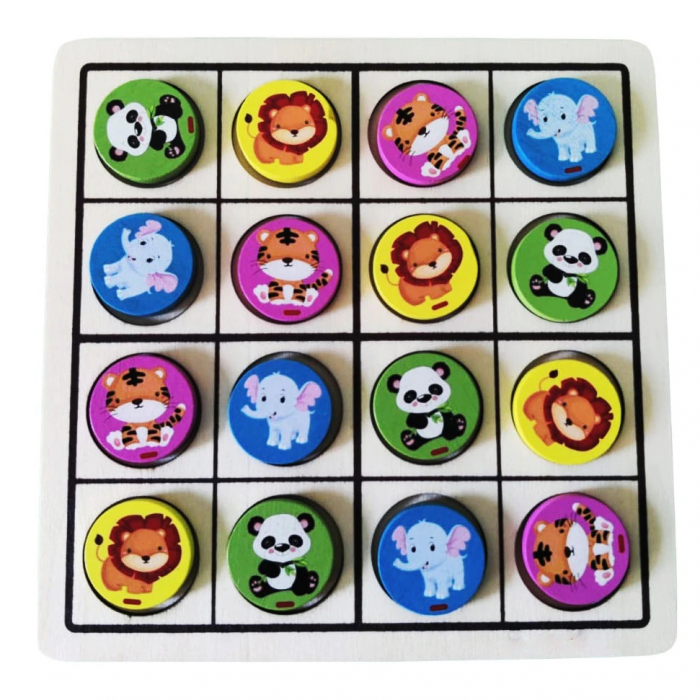 Joc educativ din lemn 2 in 1 X si Zero si Sudoku Animale, multicolor [2]