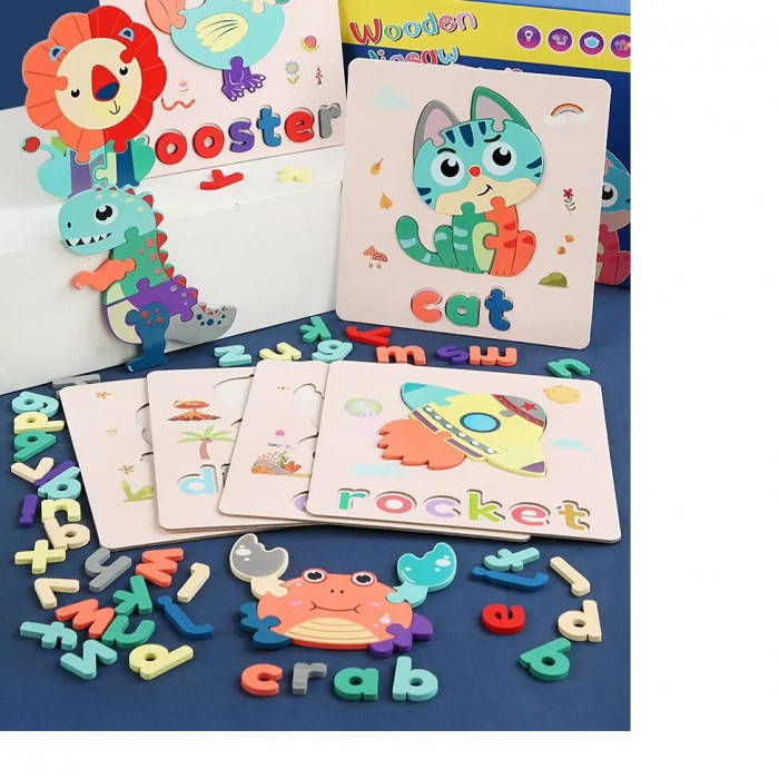 Joc educativ din lemn Asociere Cuvinte cu Imagini, multicolor [5]