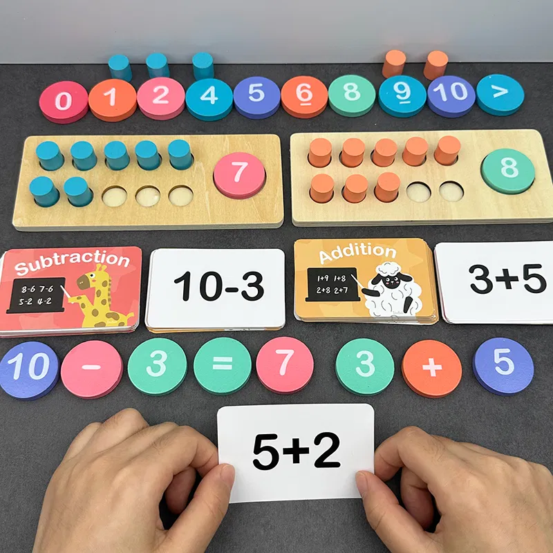 Joc Educativ din lemn cu adunari, scaderi si numarat Ten Frame, multicolor [2]