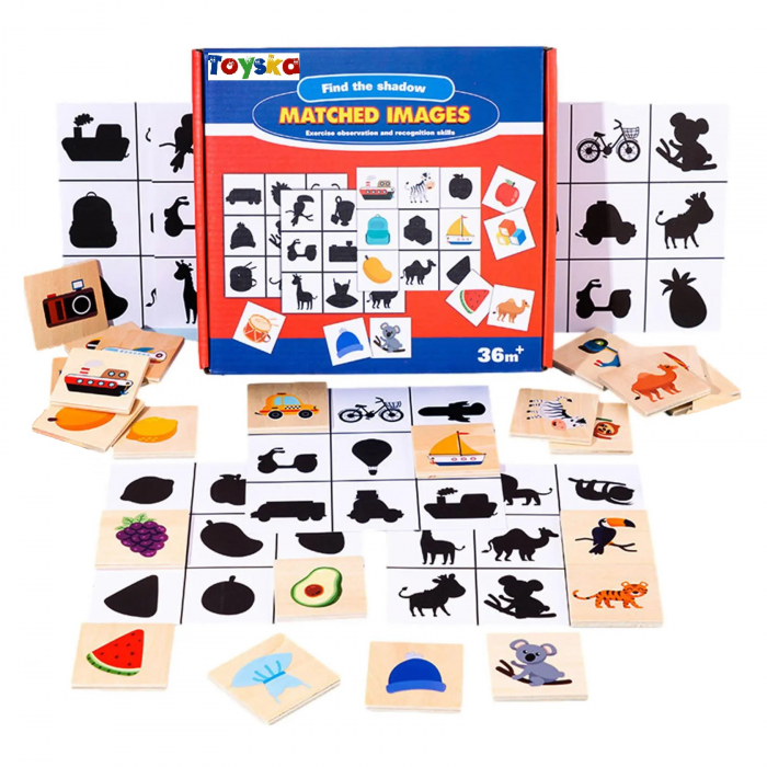 Joc educativ din lemn cu asocieri de umbre si imagini Find the Shadow, multicolor [1]
