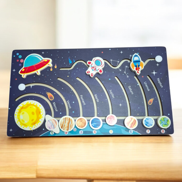Joc educativ labirint in limba Romana din lemn Sistemul Solar, multicolor [4]