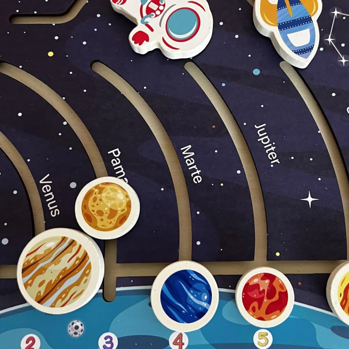 Joc educativ labirint in limba Romana din lemn Sistemul Solar, multicolor [3]