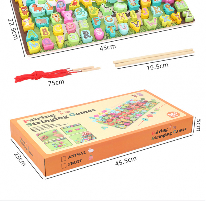 Joc educativ logaritmic Montessori din lemn 6 in 1 Animale, Snuruit si indemanare , multicolor [5]