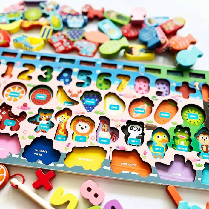 Joc educativ logaritmic Montessori din lemn in limba Romana 7 in 1, multicolor [3]