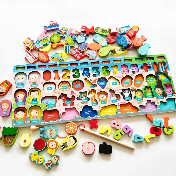 Joc educativ logaritmic Montessori din lemn in limba Romana 7 in 1, multicolor [4]