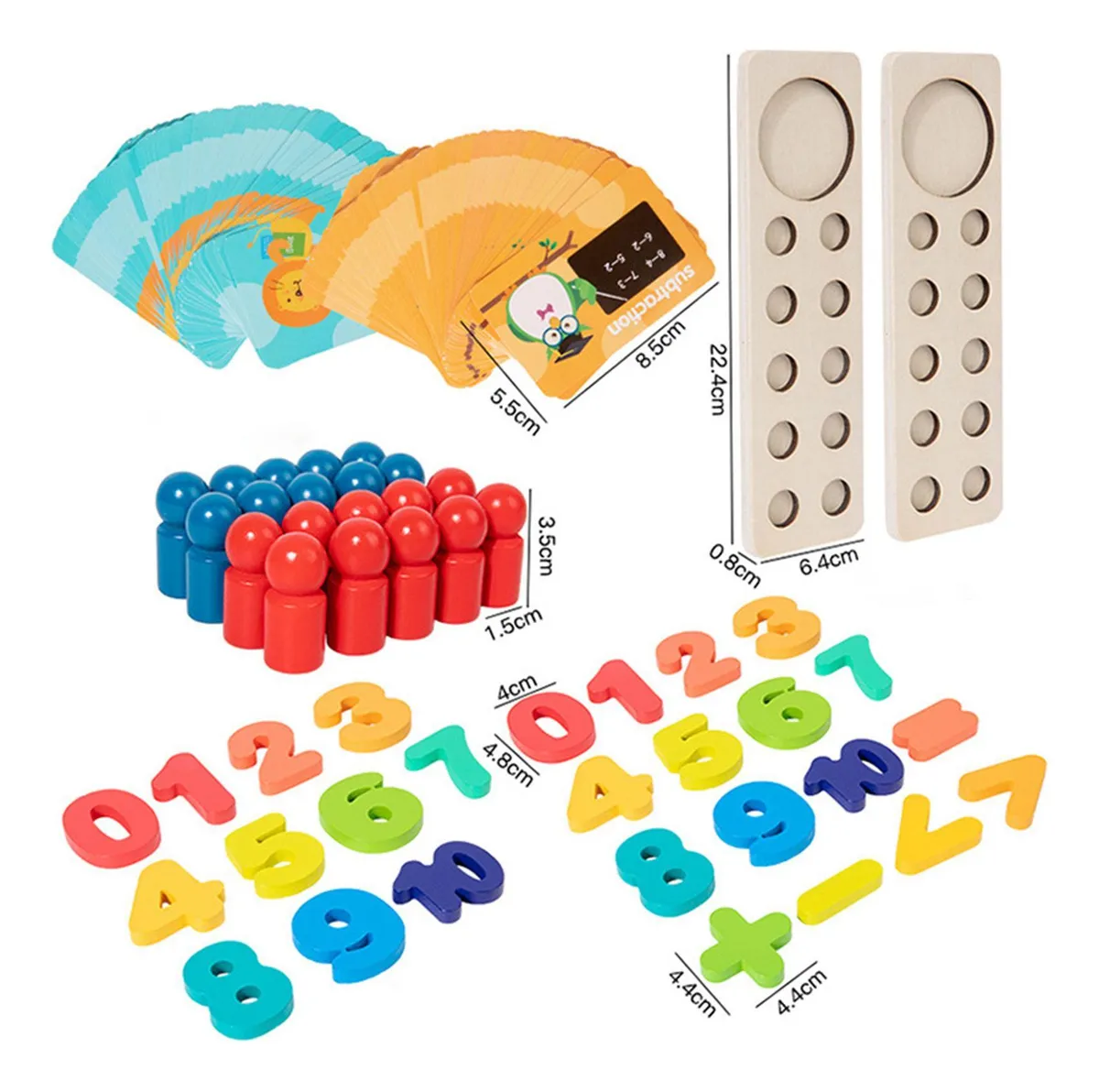Joc Educativ Matematic din lemn cu pioni pentru adunare și scădere si carduri ilustrative [8]