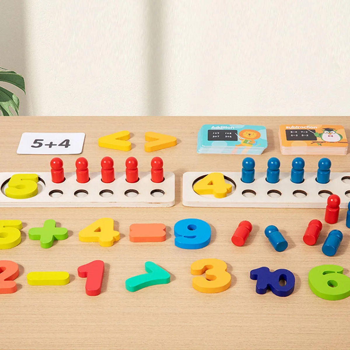 Joc Educativ Matematic din lemn cu pioni pentru adunare și scădere si carduri ilustrative [5]