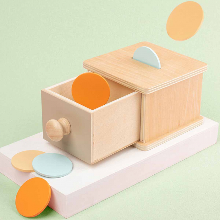 Joc educativ Montessori Cutia Permanentei cu sertar si discuri, multicolor [3]