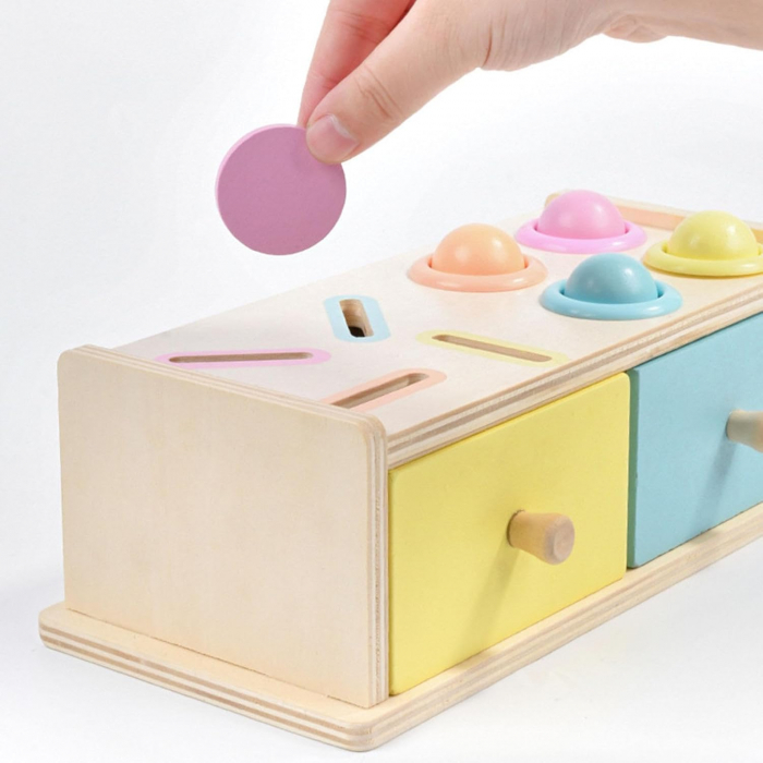 Joc educativ Montessori Cutia Permanentei cu sertare si ciocanel, multicolor [5]