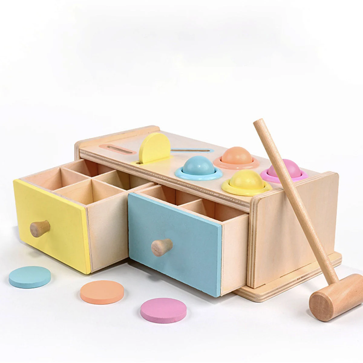 Joc educativ Montessori Cutia Permanentei cu sertare si ciocanel, multicolor [2]