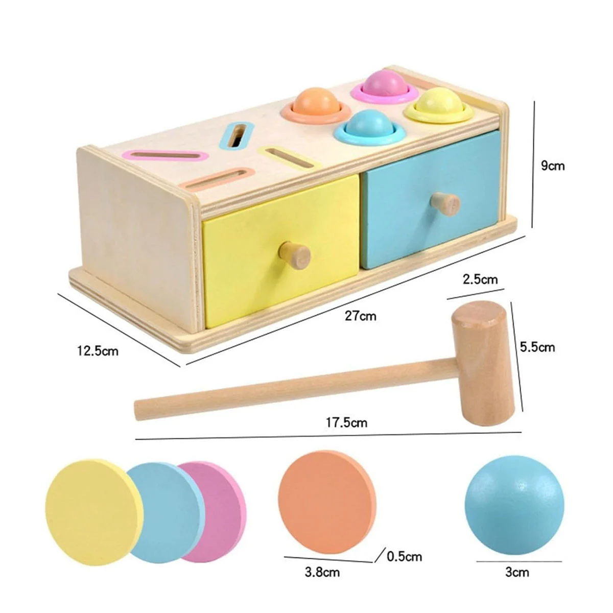 Joc educativ Montessori Cutia Permanentei cu sertare si ciocanel, multicolor [7]