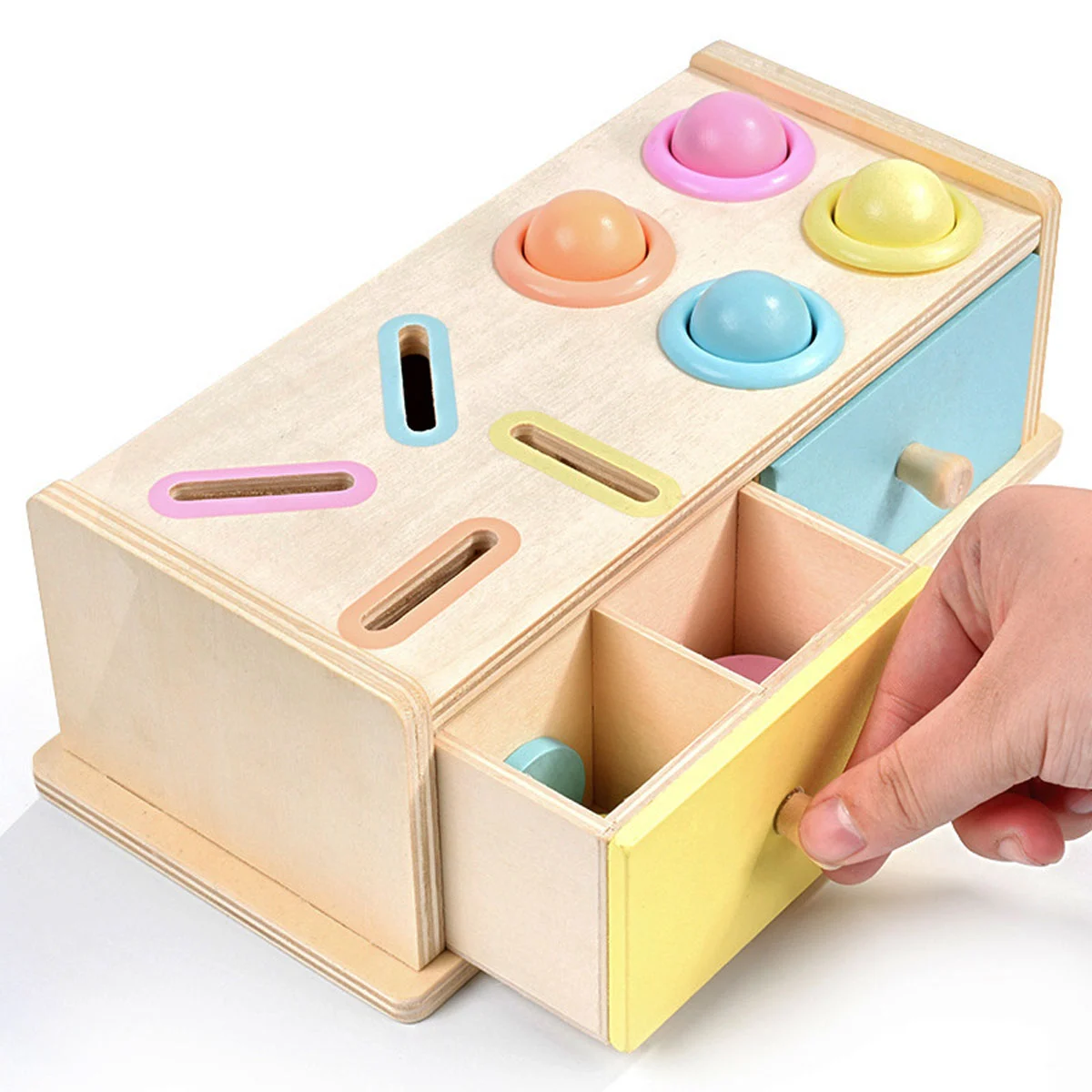 Joc educativ Montessori Cutia Permanentei cu sertare si ciocanel, multicolor [3]