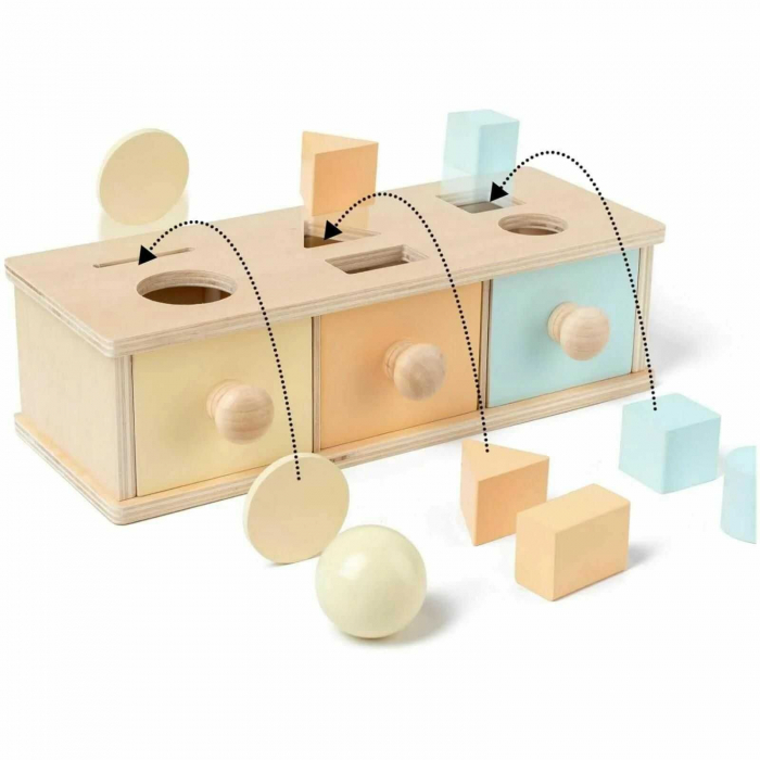 Joc educativ Montessori Cutia Permanentei cu sertare si forme geometrice, multicolor [6]