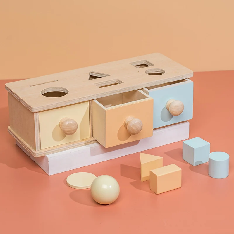 Joc educativ Montessori Cutia Permanentei cu sertare si forme geometrice, multicolor [2]