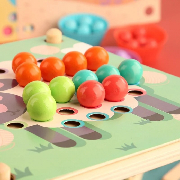 Joc educativ Montessori motricitate si asociere culori Advanced Clip Beads, cleste, lingura, chopsticks, multicolor [6]