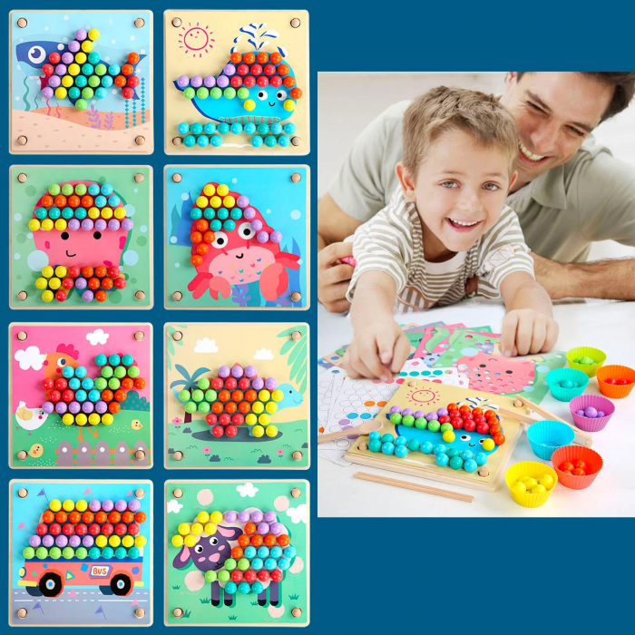 Joc educativ Montessori motricitate si asociere culori Advanced Clip Beads, cleste, lingura, chopsticks, multicolor [7]