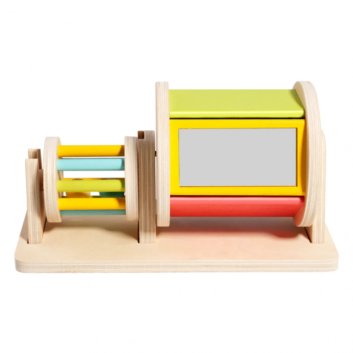 Joc educativ Montessori Tambur Dublu Curcubeu cu clopotei si oglinda, multicolor [1]