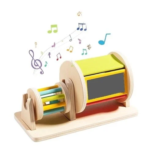 Joc educativ Montessori Tambur Dublu Curcubeu cu clopotei si oglinda, multicolor [5]