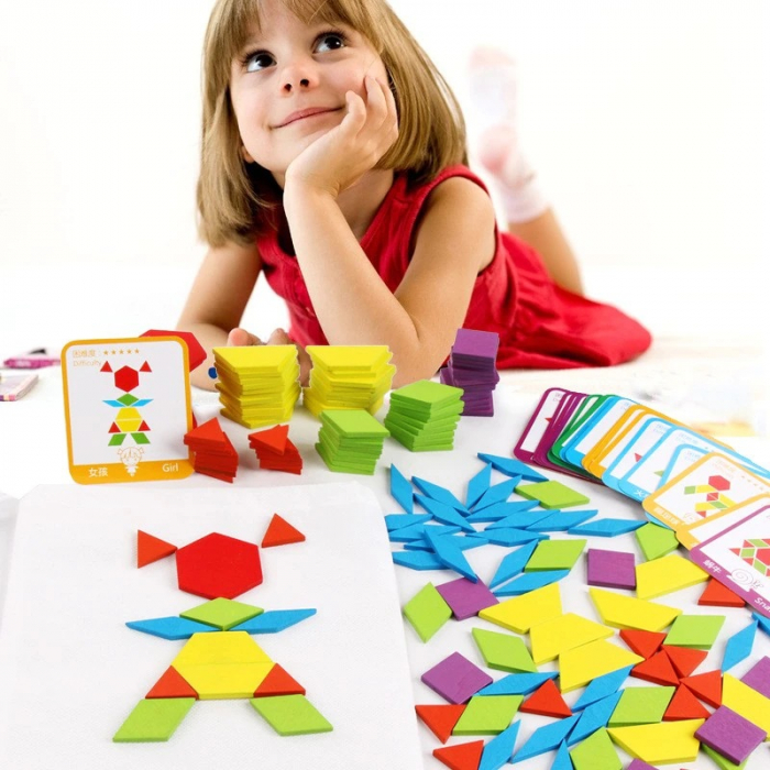 Joc educativ Tangram 155 piese din lemn, multicolor [2]