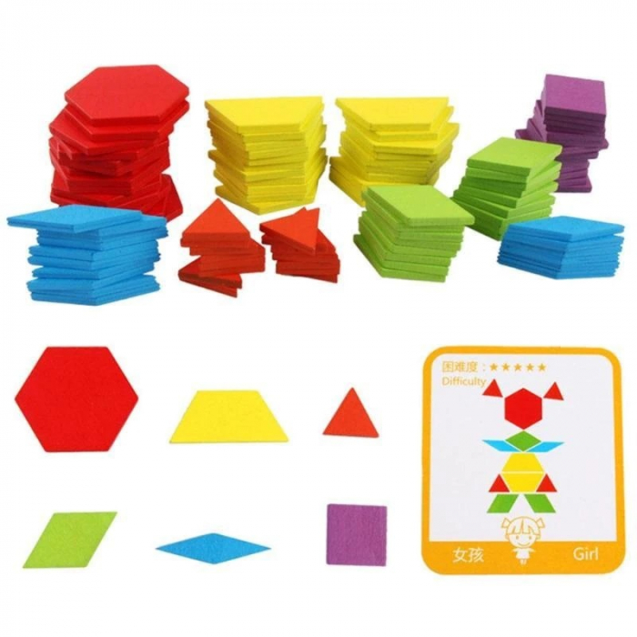 Joc educativ Tangram 155 piese din lemn, multicolor [4]