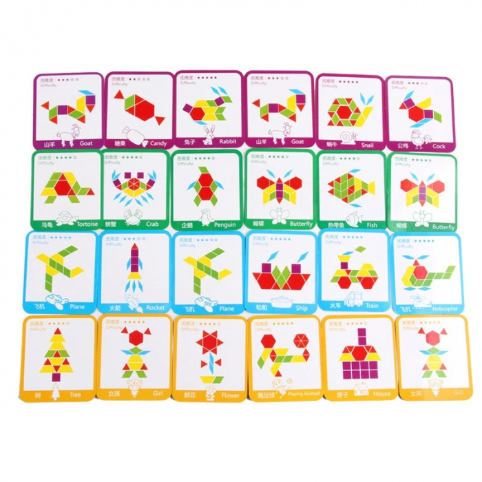 Joc educativ Tangram 155 piese din lemn, multicolor [5]