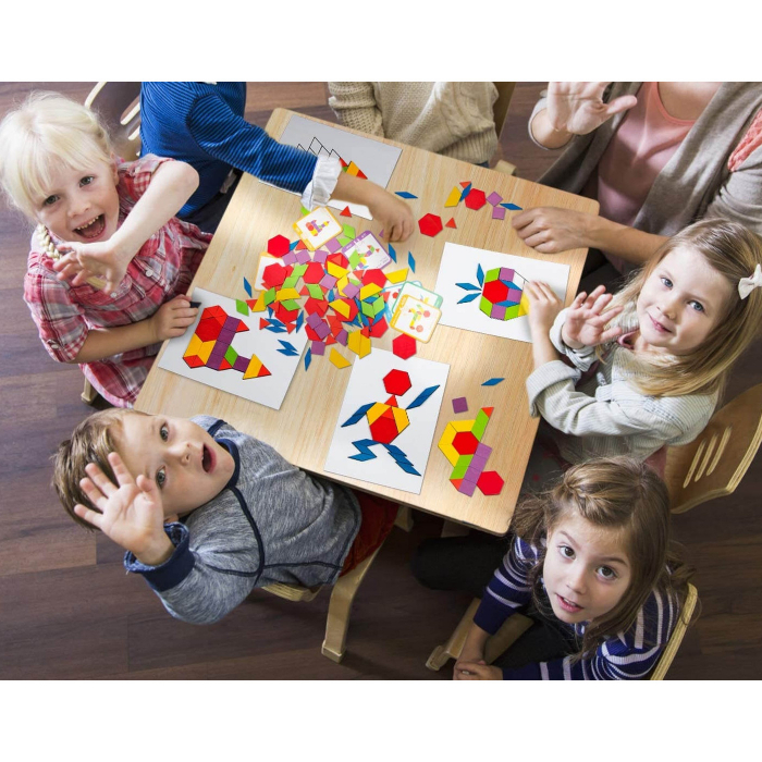 Joc educativ Tangram 155 piese din lemn, multicolor [3]