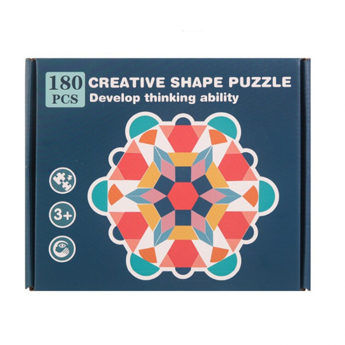 Joc educativ Tangram 180 piese din lemn, multicolor [4]