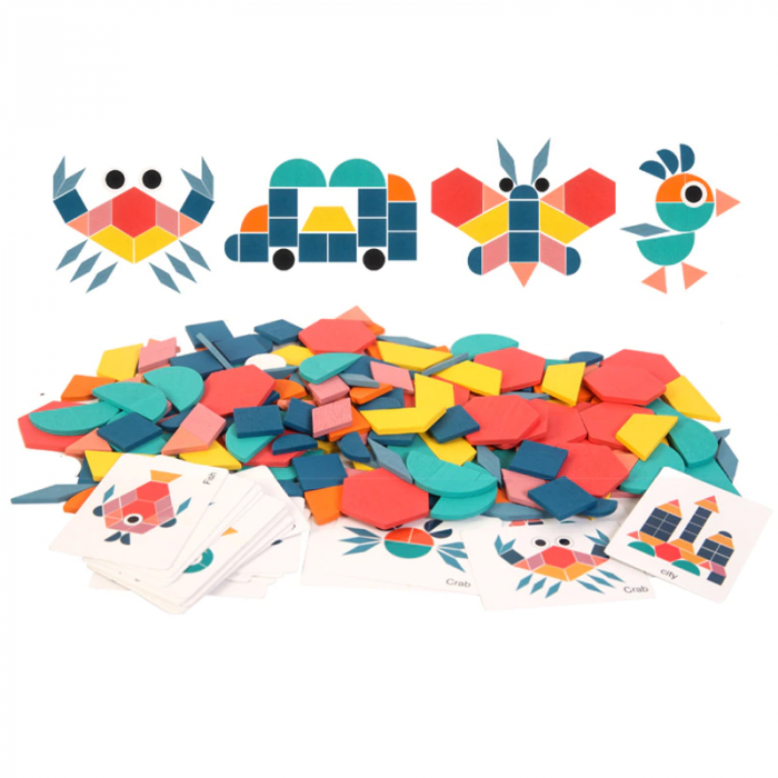 Joc educativ Tangram 180 piese din lemn, multicolor [3]