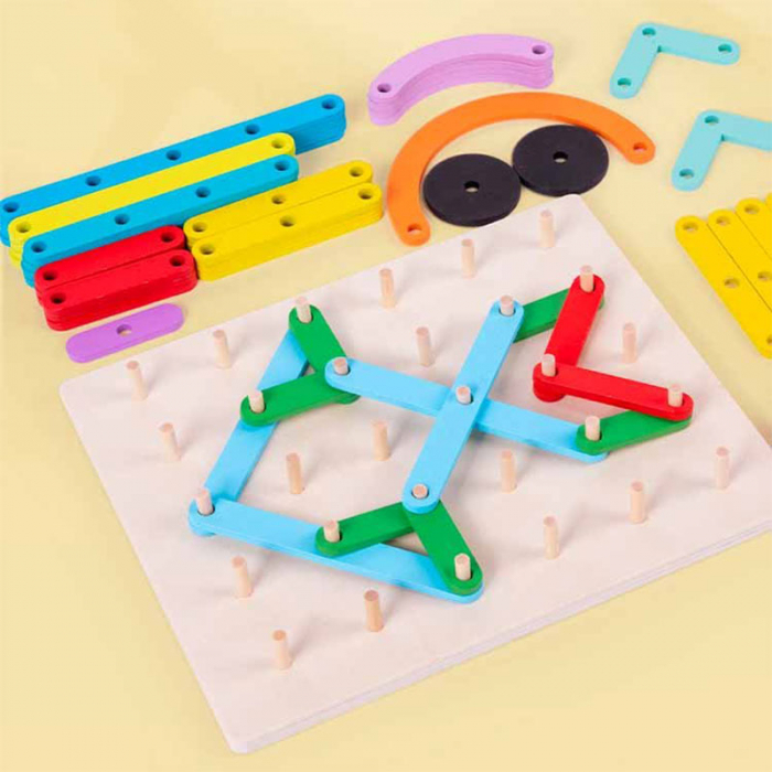 Joc geoboard din lemn Montessori Structure Spell Letters Numbers, multicolor [2]