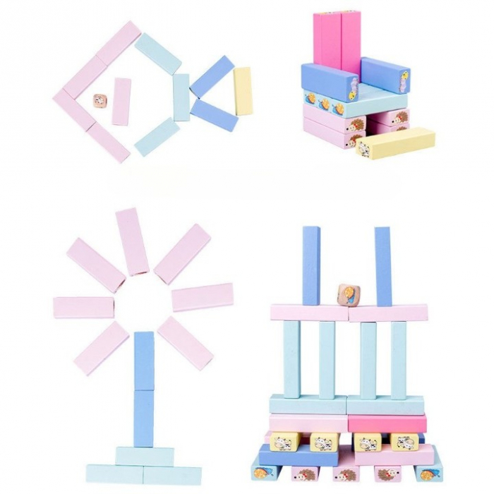 Joc Jenga Stack High Blocks din Lemn, Interactiv, Distractiv, Zar si 51 de Piese Animate, Multicolor [6]