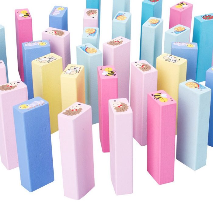 Joc Jenga Stack High Blocks din Lemn, Interactiv, Distractiv, Zar si 51 de Piese Animate, Multicolor [4]